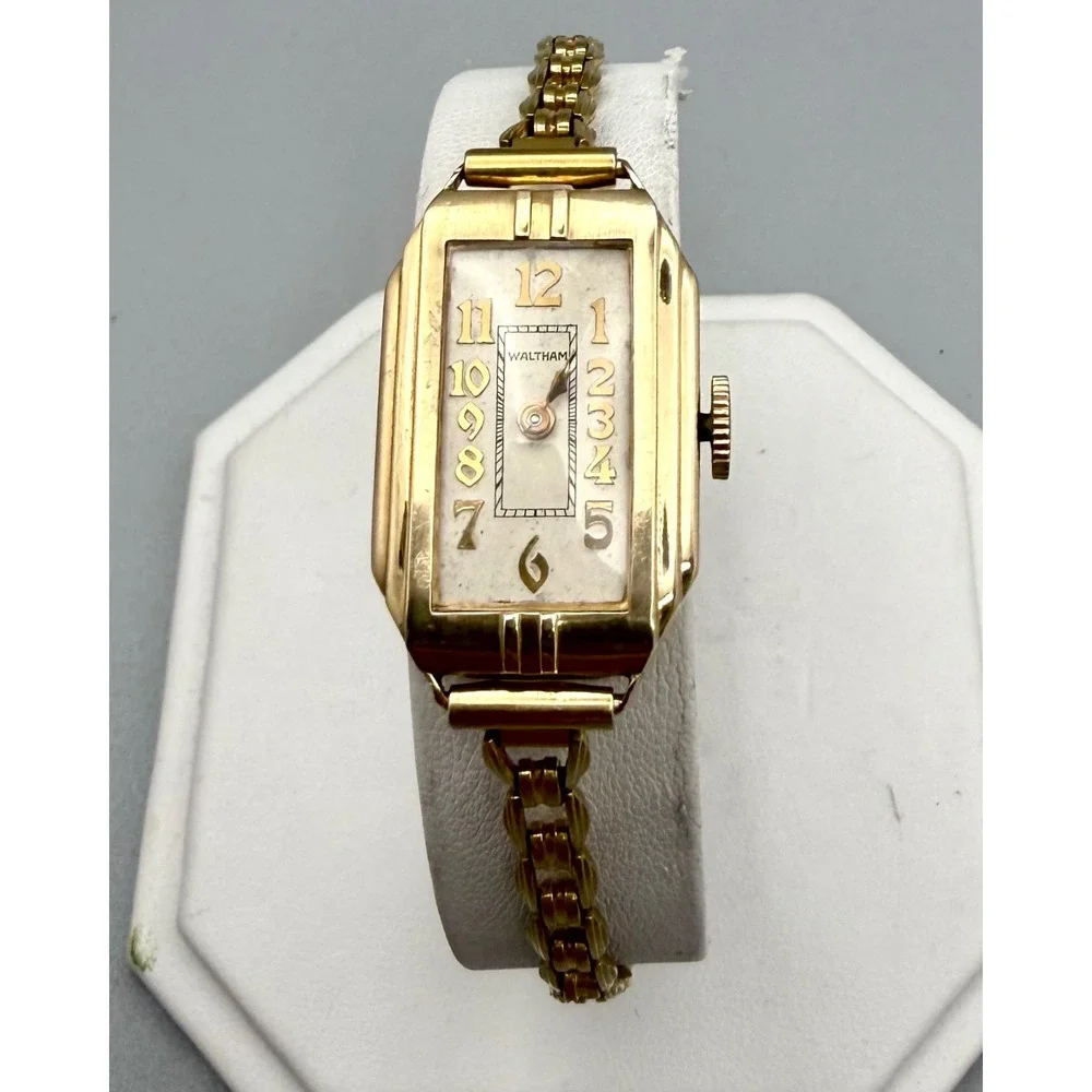 Vintage Waltham Art Deco 9 Jewel Watch 10K RGP Brunner Band Parts Repair